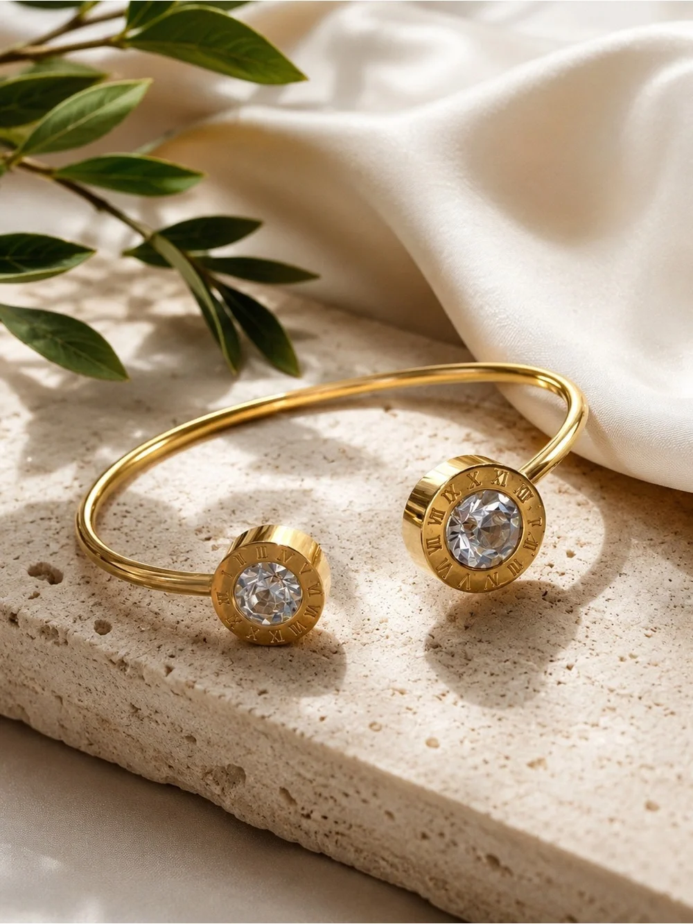 Gold Crystal Open Cuff Bracelet - Women Jewelry